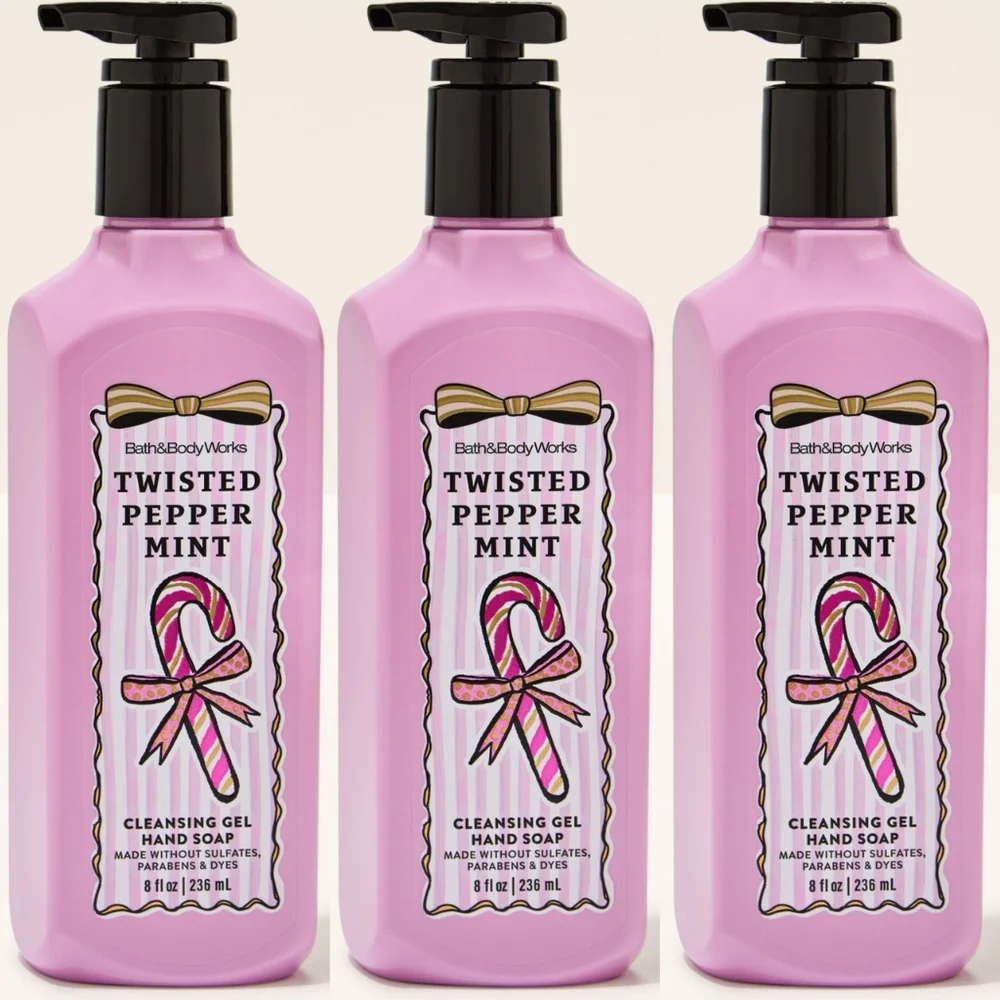 Bath & Body Works Twisted Peppermint Cleansing Gel Hand Soap Set of 3 NEW Rare